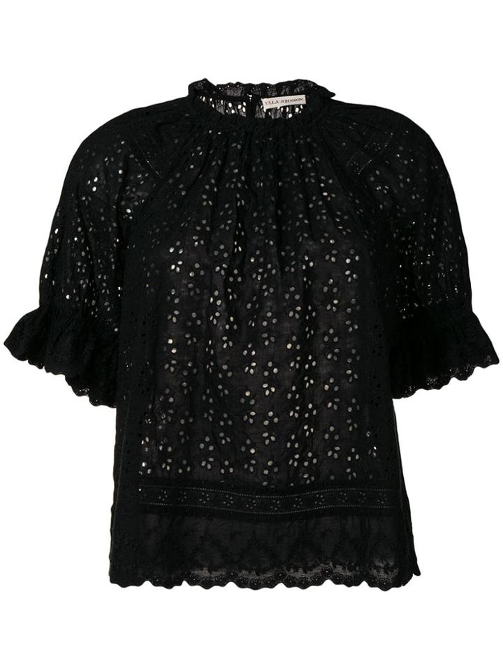 Ulla Johnson Perforated Floral Blouse - Black
