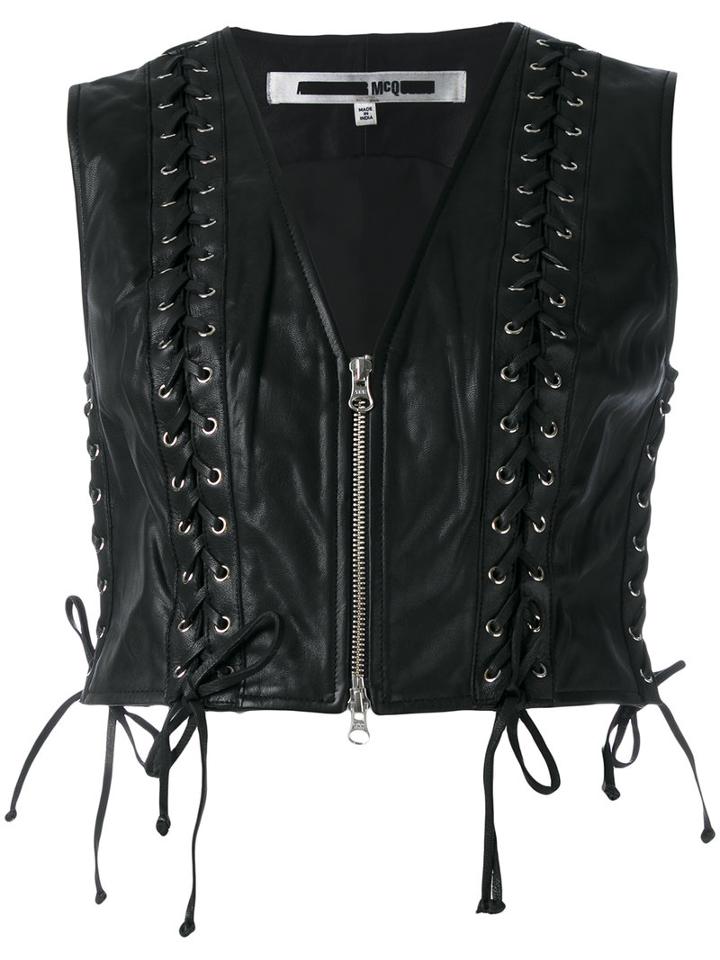 Mcq Alexander Mcqueen Eyelet Biker Gilet, Women's, Size: 40, Black, Leather/polyester