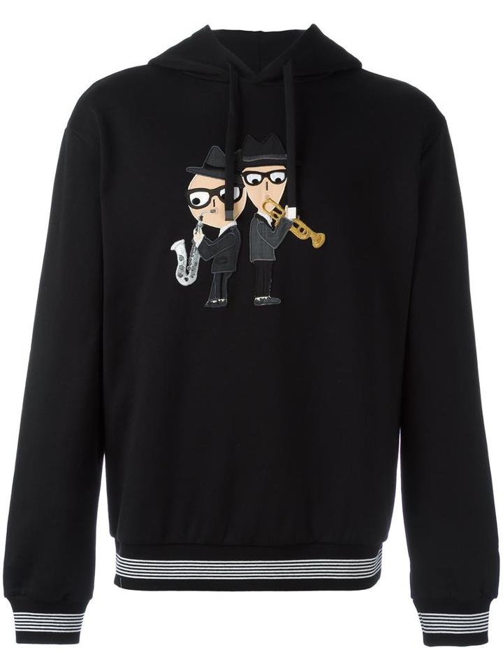 Dolce & Gabbana Designer's Patch Hoodie, Men's, Size: 48, Black, Virgin Wool/polyester/wool/cotton