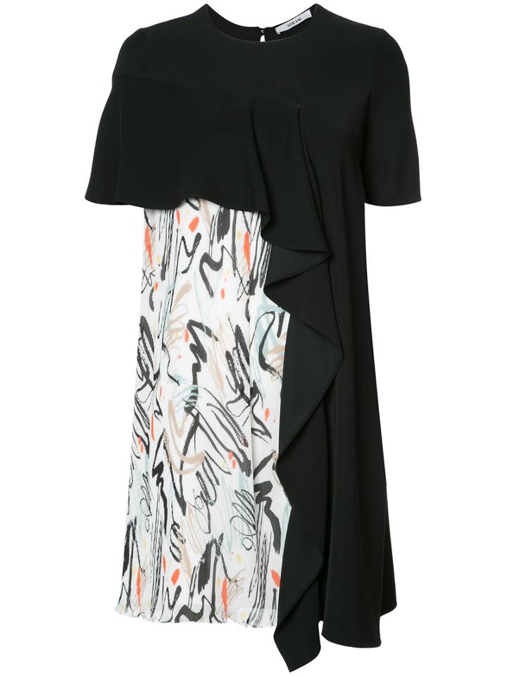 Adeam Patterned Frill Dress, Women's, Size: Small, Black, Polyester