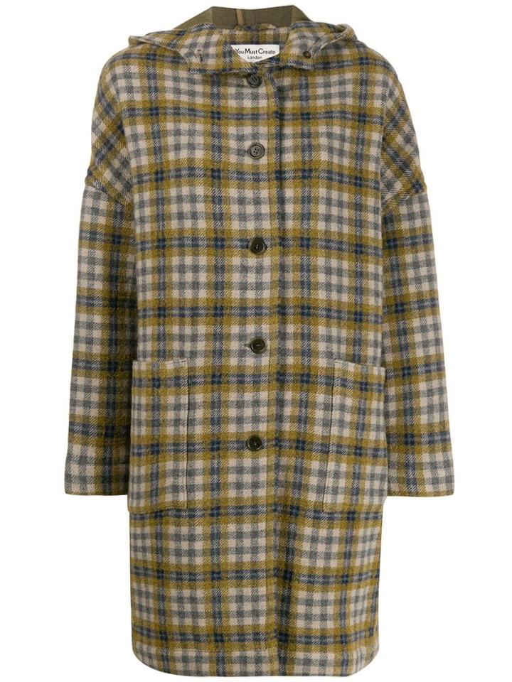Ymc Check Hooded Coat - Green