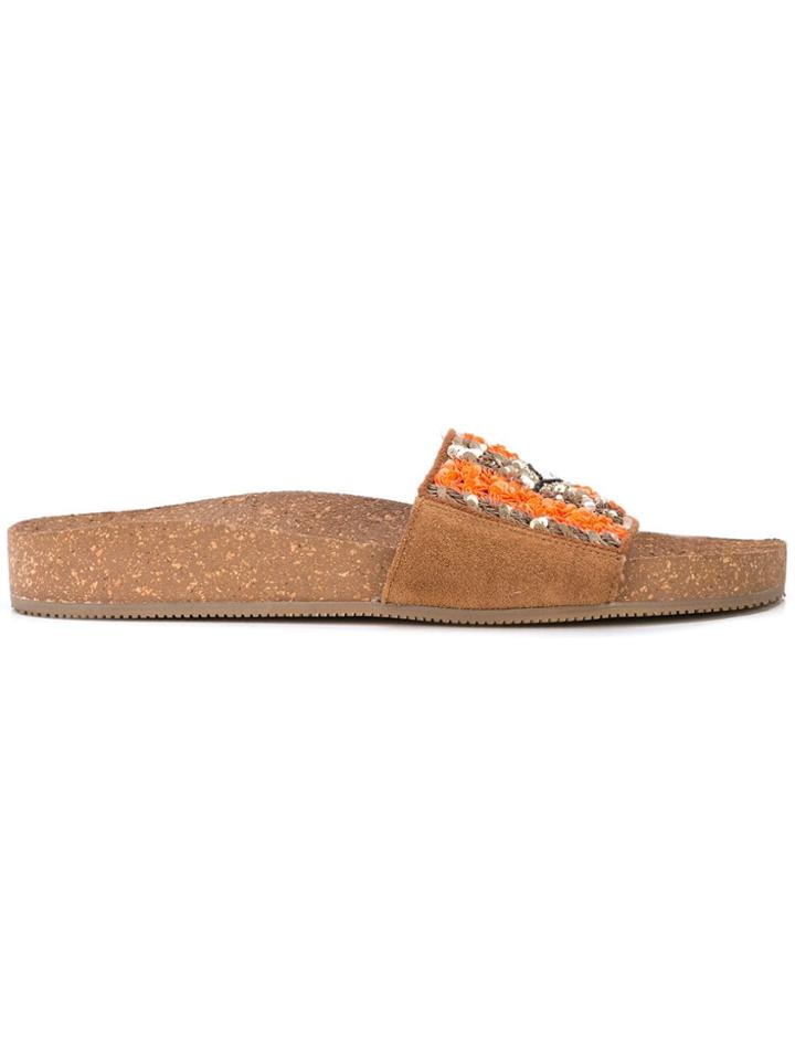 Figue Noona Sequin Stripe Cork Slide Sandals - Brown