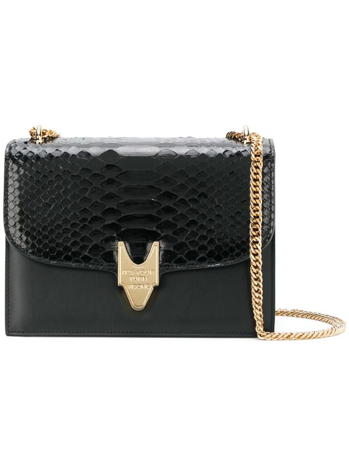 Visone Carol Python Effect Handbag - Black