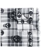 Alexander Mcqueen Tartan Skull Scarf, Men's, Black, Silk/cashmere/modal