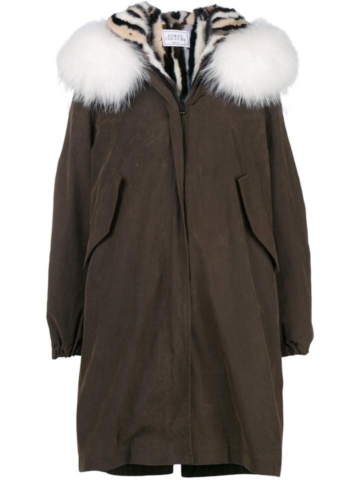 Forte Dei Marmi Couture Fur Hood Parka Coat - Brown