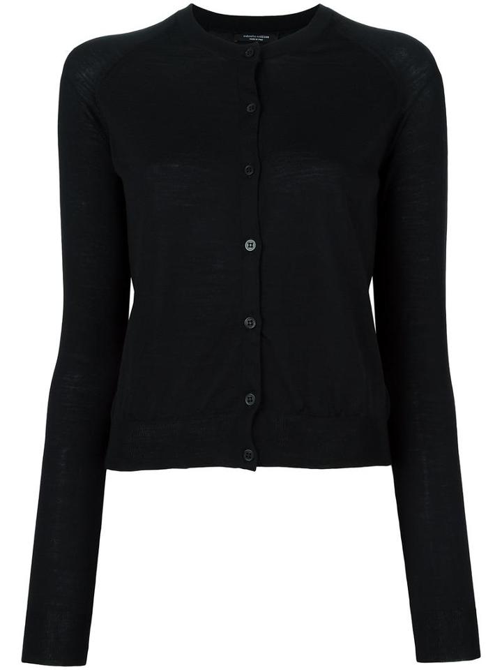 Roberto Collina Round Neck Cropped Cardigan, Women's, Size: Large, Black, Merino