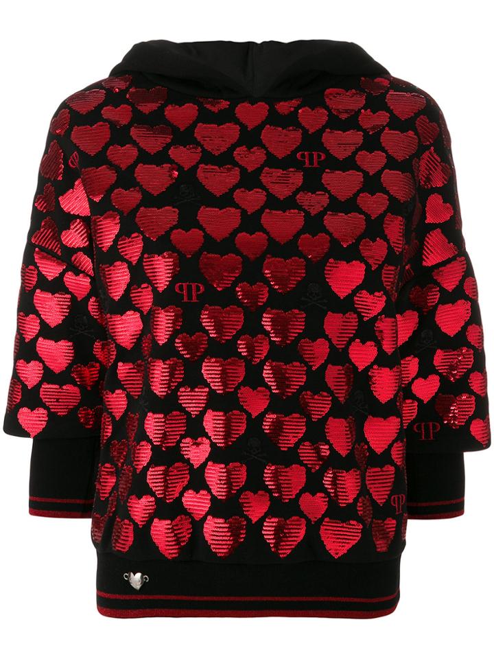 Philipp Plein Heart Sequin Hoody - Black