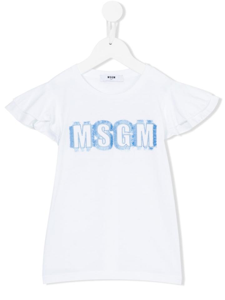 Msgm Kids - Fringed Logo T-shirt - Kids - Cotton - 10 Yrs, Girl's, White