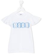 Msgm Kids - Fringed Logo T-shirt - Kids - Cotton - 10 Yrs, Girl's, White