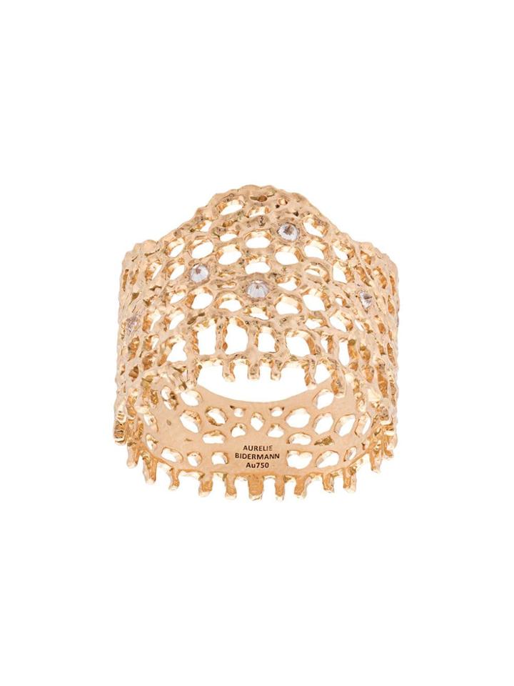 Aurelie Bidermann 18kt Yellow Gold & Diamond Lace Ring - Metallic