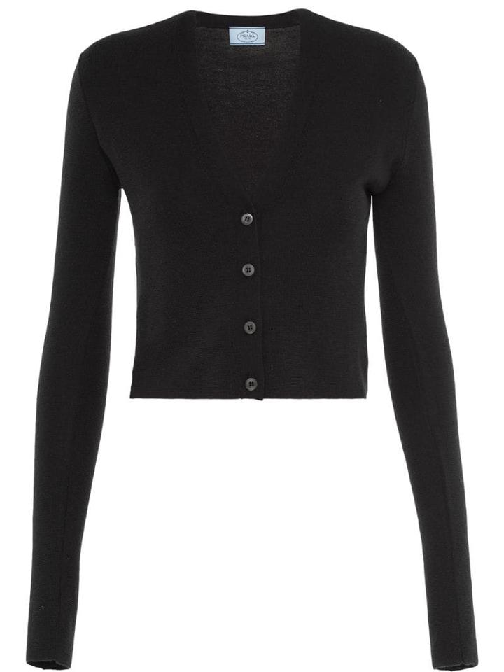 Prada V-neck Cropped Cardigan - Black