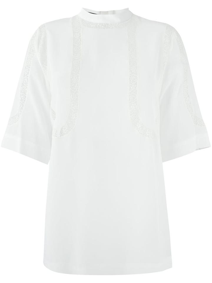 Rochas Lace Insert Blouse, Women's, Size: 42, White, Silk