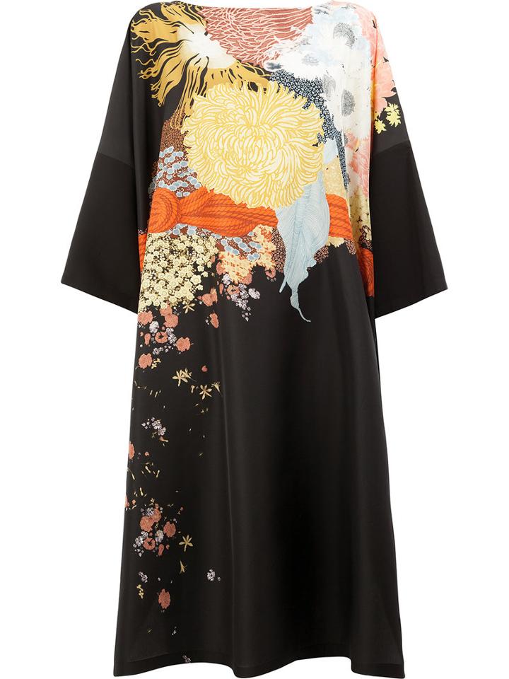 Dries Van Noten Debord Printed Dress, Women's, Black, Silk