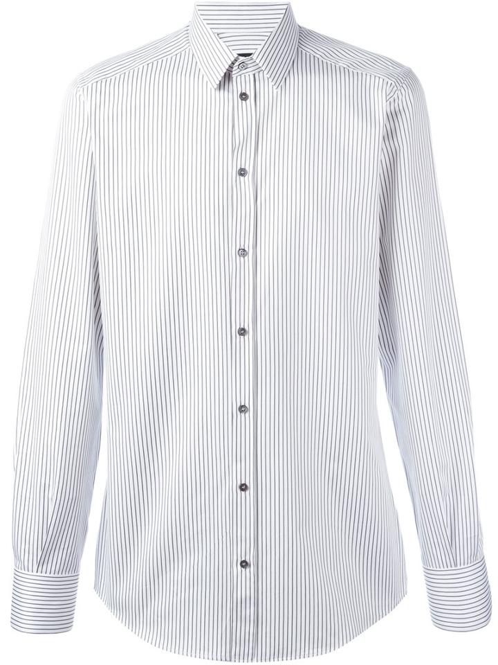 Dolce & Gabbana Striped Shirt, Men's, Size: 39, White, Cotton