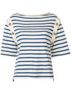 Sonia Rykiel Striped Buttoned Shoulder Top - White