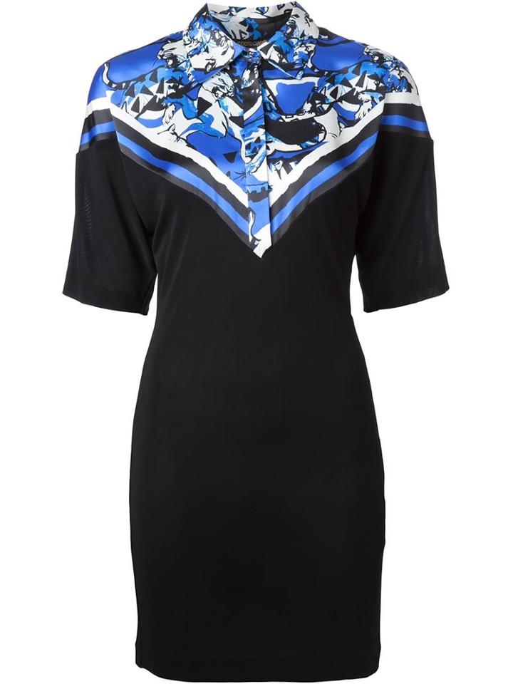 Roberto Cavalli Printed Panel Polo Dress, Women's, Size: 42, Black, Silk/rayon