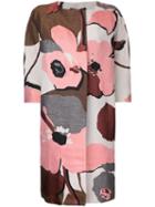 Paule Ka - Collarless Floral Coat - Women - Cotton/linen/flax/polyester - 38, Pink/purple, Cotton/linen/flax/polyester