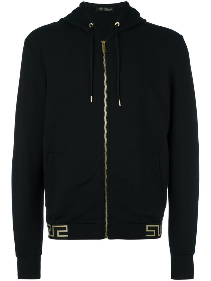 Versace 'greca' Accent Hoodie, Men's, Size: 4, Black, Viscose/spandex/elastane/modal