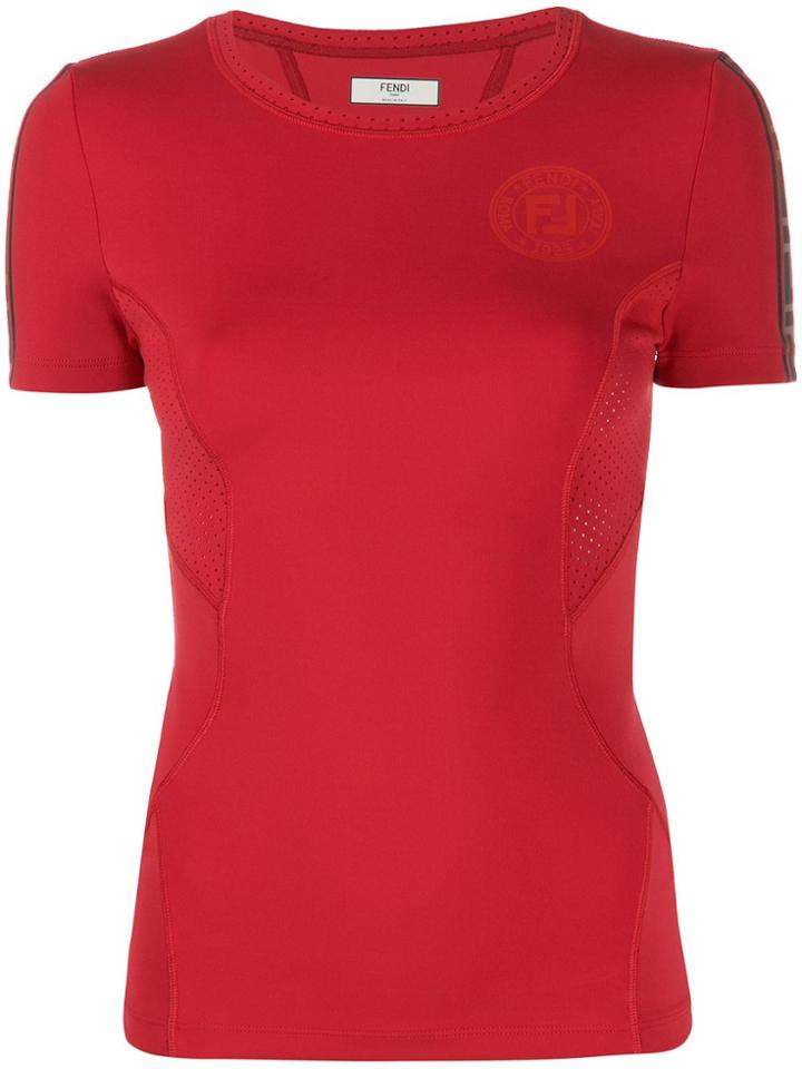 Fendi Ff Logo Stripe T-shirt - Red