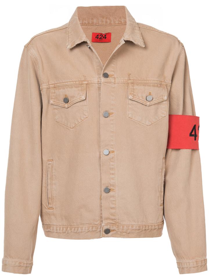 424 Fairfax Zipped Sleeve Denim Jacket - Nude & Neutrals
