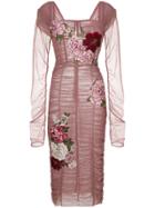 Dolce & Gabbana Rose Patch Ruched Dress - Pink & Purple