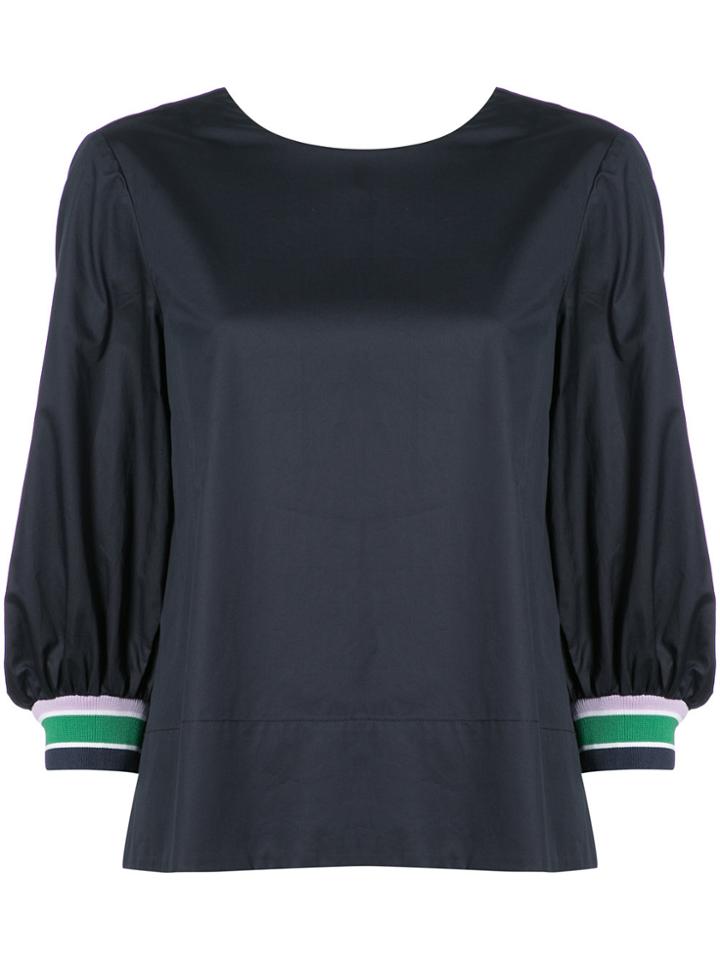 Tibi Contrast-cuff Flared Top - Blue