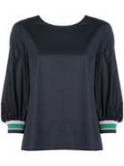 Tibi Contrast-cuff Flared Top - Blue