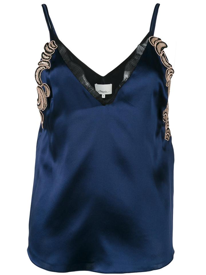 3.1 Phillip Lim Lace Slip Cami Blouse, Women's, Size: 8, Blue, Silk/polyester/polyamide/silk