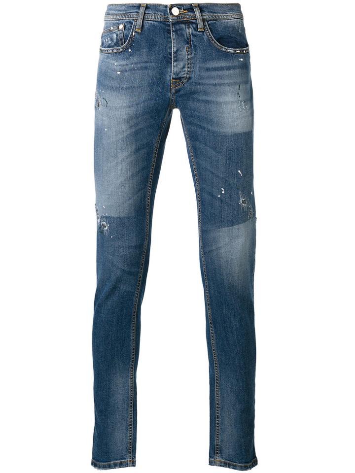 Iceberg Distressed Skinny Jeans, Men's, Size: 31, Blue, Cotton/spandex/elastane