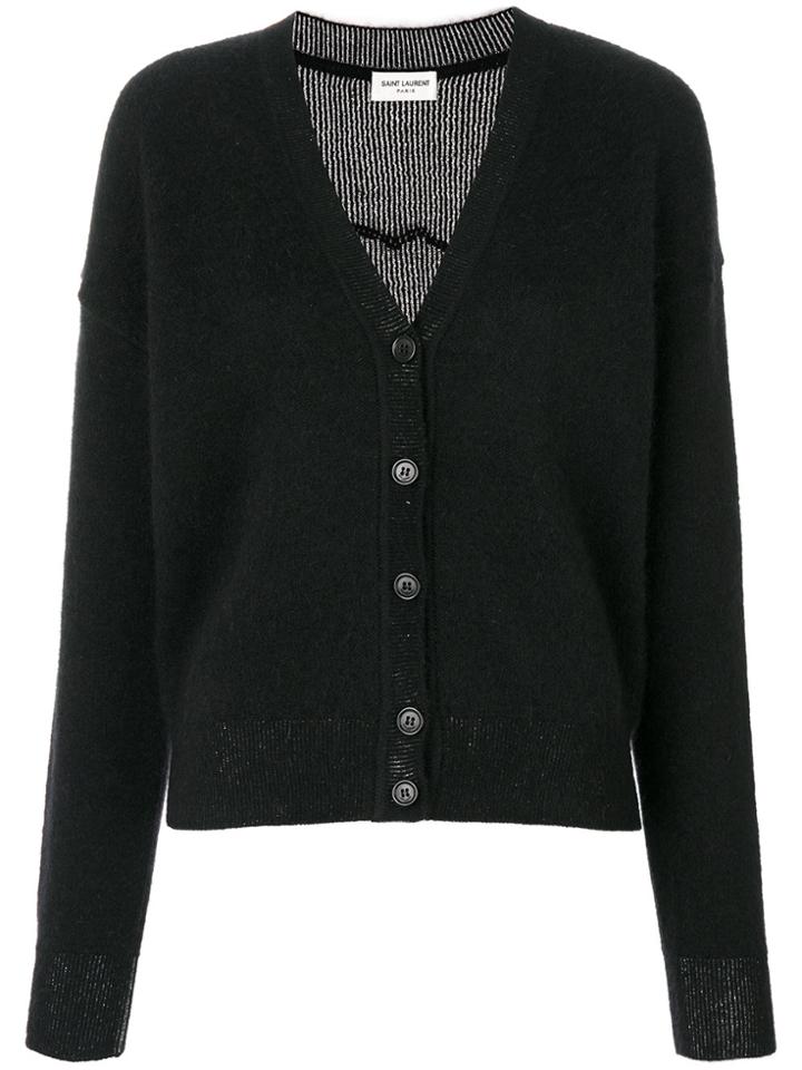 Saint Laurent Femme Fatale Intarsia Knit Cardigan - Black