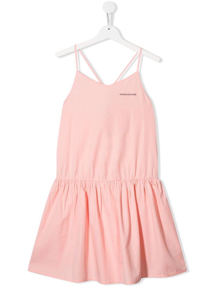 Calvin Klein Kids Logo Print Stripy Dress - Pink