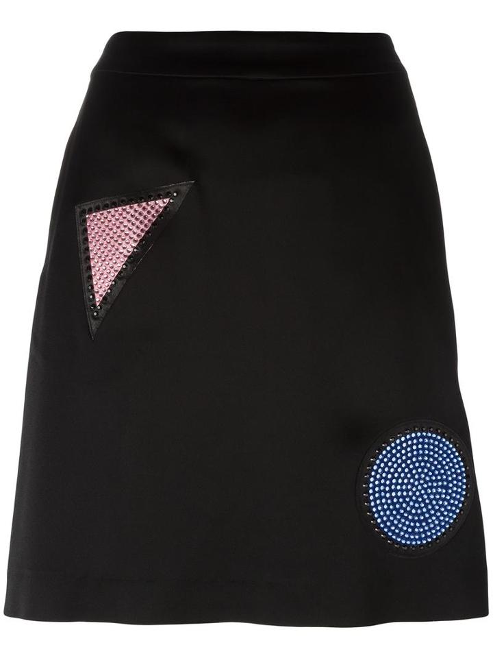 Emporio Armani Patch Detail Skirt, Women's, Size: 46, Black, Polyester/acetate/glass