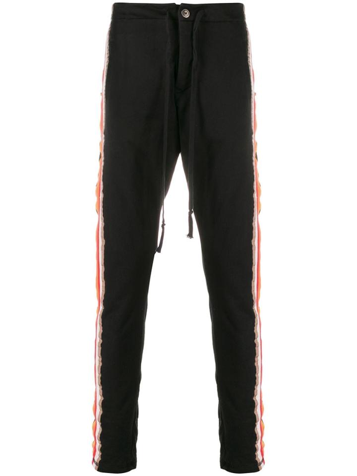 Greg Lauren Striped Slim-fit Trackpants - Black