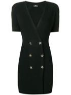 Elisabetta Franchi Ribbed Knit V-neck Dress - Black