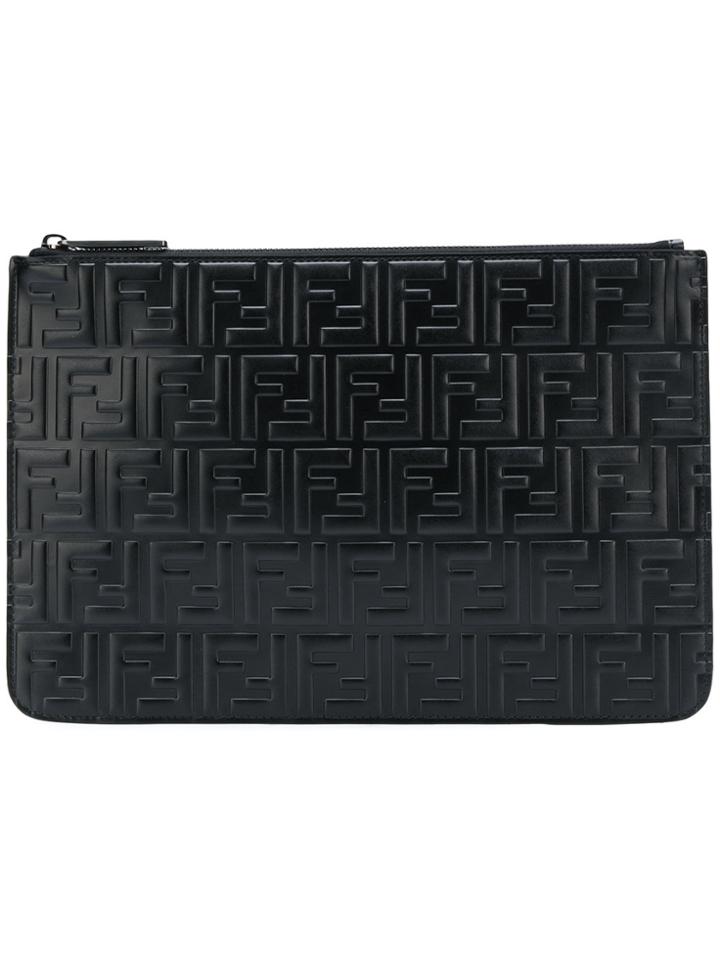 Fendi Embossed Logo Clutch Bag - Black