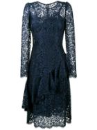 Dolce & Gabbana Lace Ruffle Mid Dress, Women's, Size: 40, Blue, Cotton/viscose/polyamide/polyamide