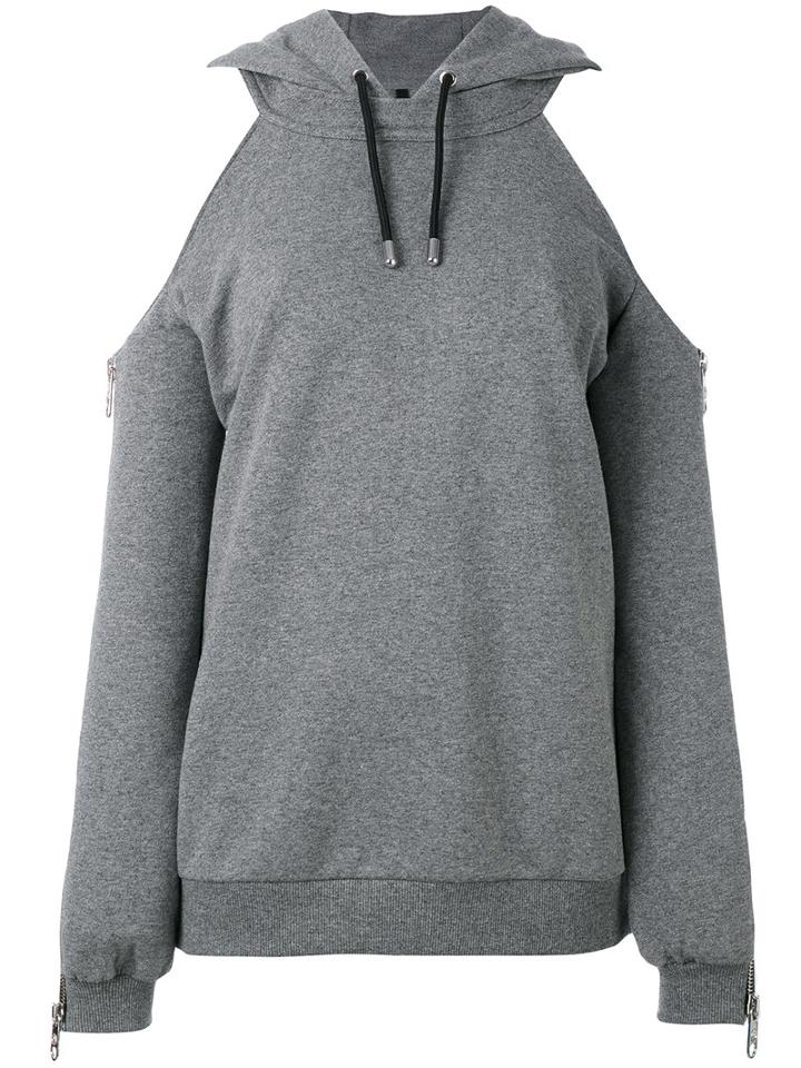 Versus - Cold Shoulder Hoodie - Women - Cotton/spandex/elastane - Xs, Grey, Cotton/spandex/elastane