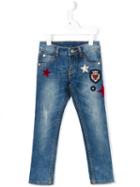 Ermanno Scervino Junior Patch Embroidered Jeans, Girl's, Size: 10 Yrs, Blue