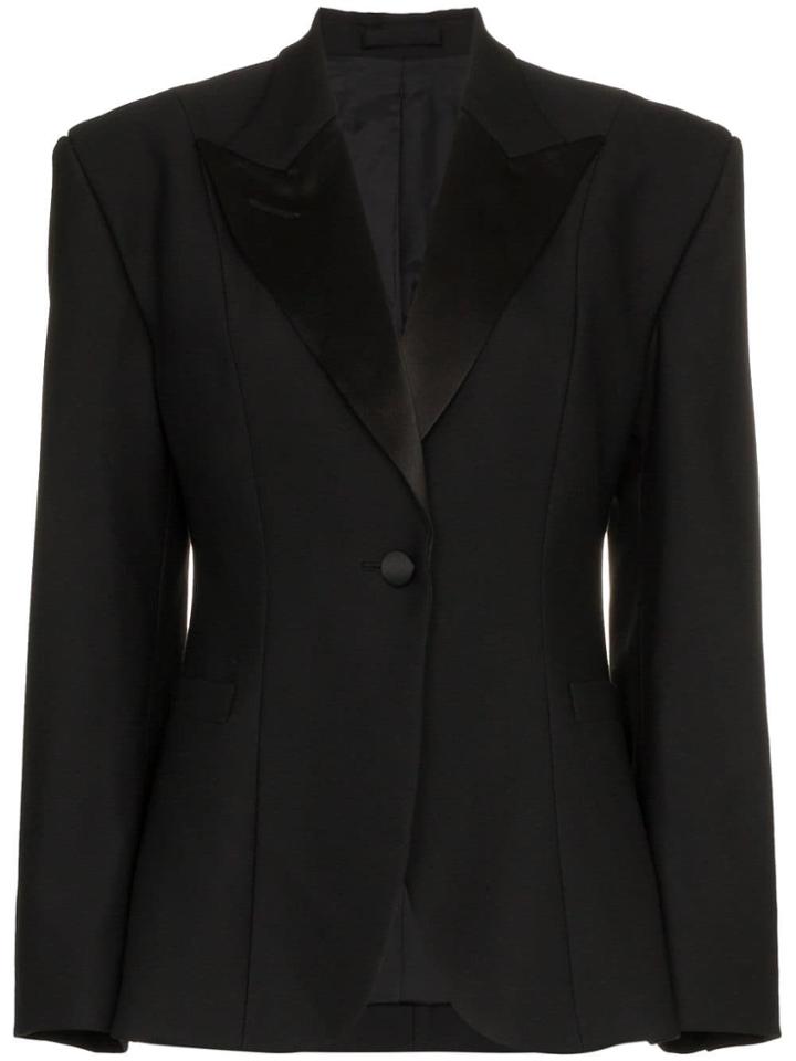 Wright Le Chapelain Silk Lapel Single Breasted Wool Jacket - Black