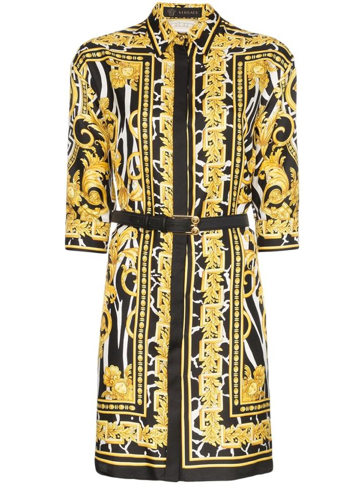 Versace Baroque Print Shirt Dress - Black