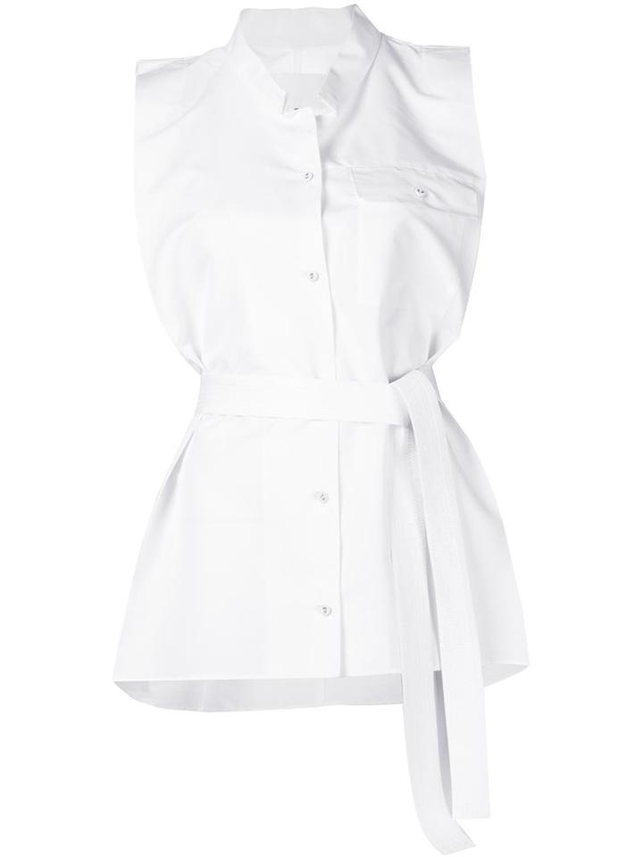 Maison Margiela Belted Sleeveless Shirt, Women's, Size: 44, White, Cotton/silk
