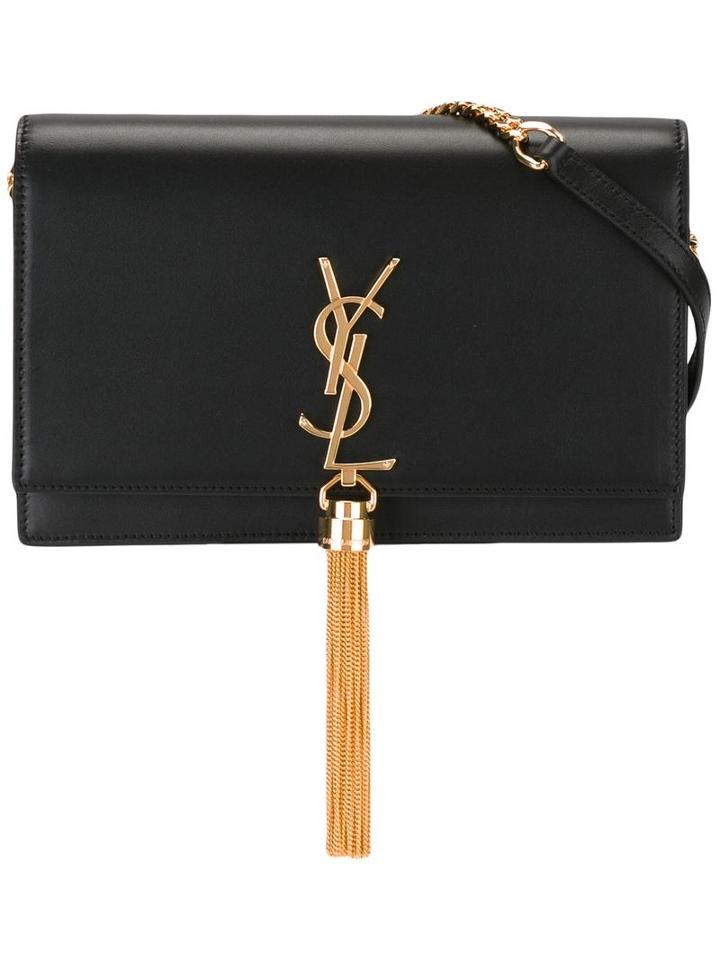 Saint Laurent Kate Monogram Chain Wallet, Women's, Black, Calf Leather