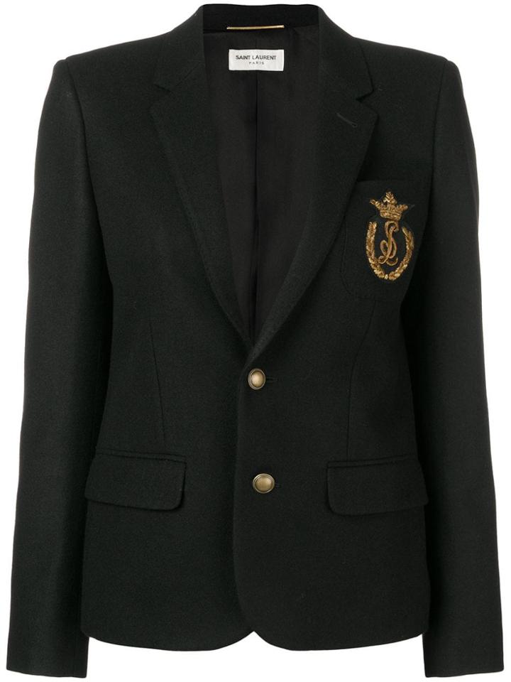 Saint Laurent Logo Badge Felt Blazer - Black