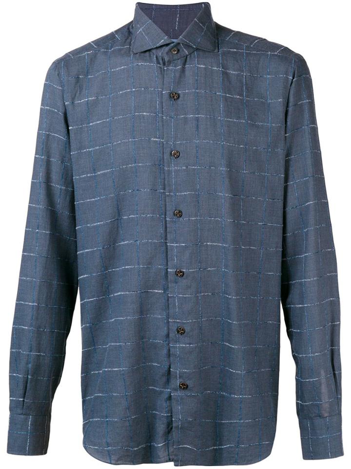 Barba Checked Detail Shirt - Blue