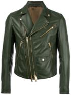 Les Hommes Zip Up Jacket, Men's, Size: 50, Green, Leather/acetate