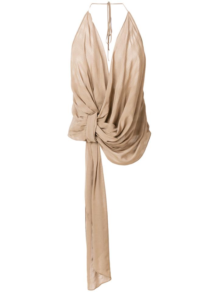 Jacquemus Plunge Tie Knot Top - Brown
