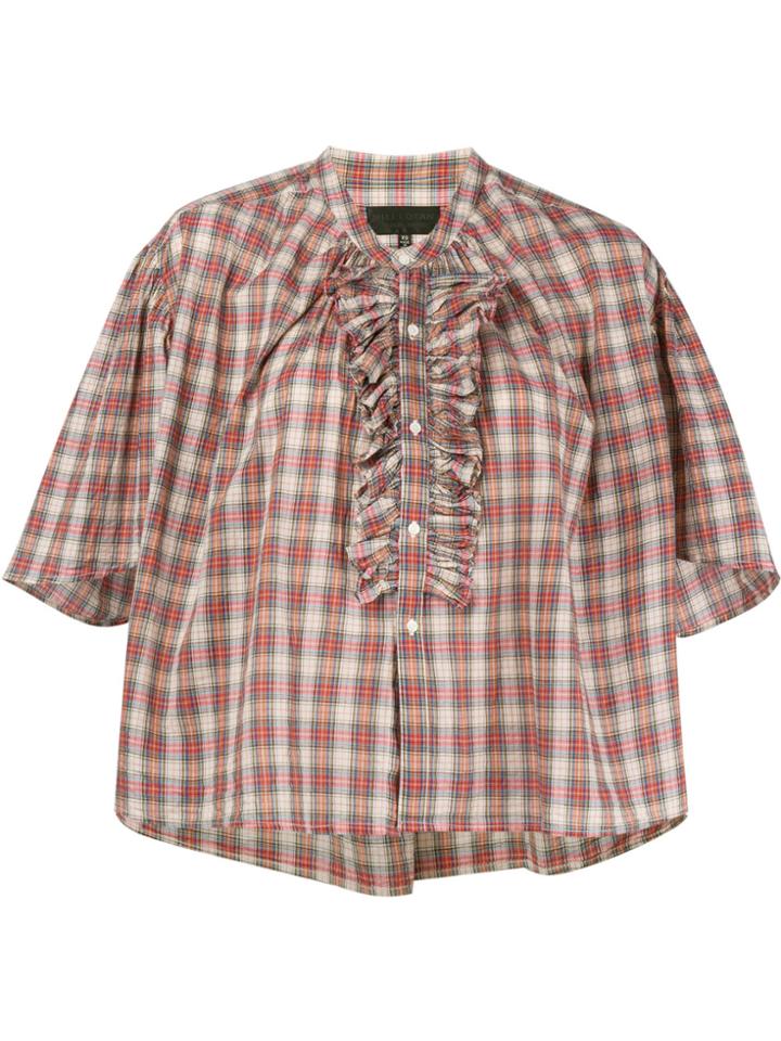 Nili Lotan Rita Ruffled Plaid Blouse - Red