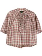 Nili Lotan Rita Ruffled Plaid Blouse - Red