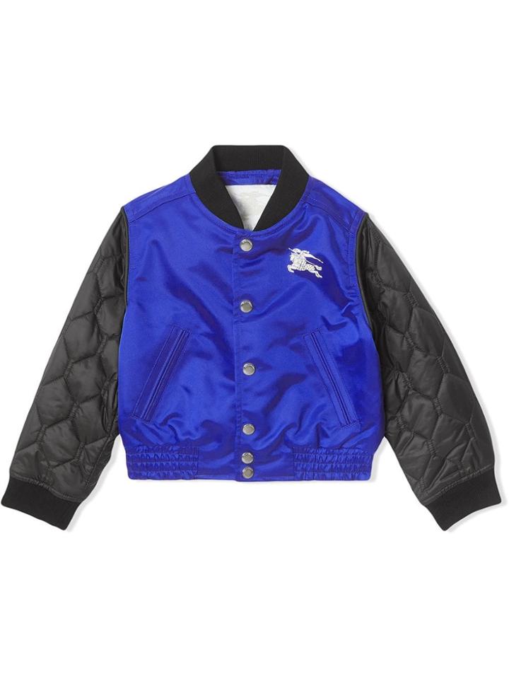 Burberry Kids Teen Contrast-sleeve Nylon Bomber Jacket - Blue