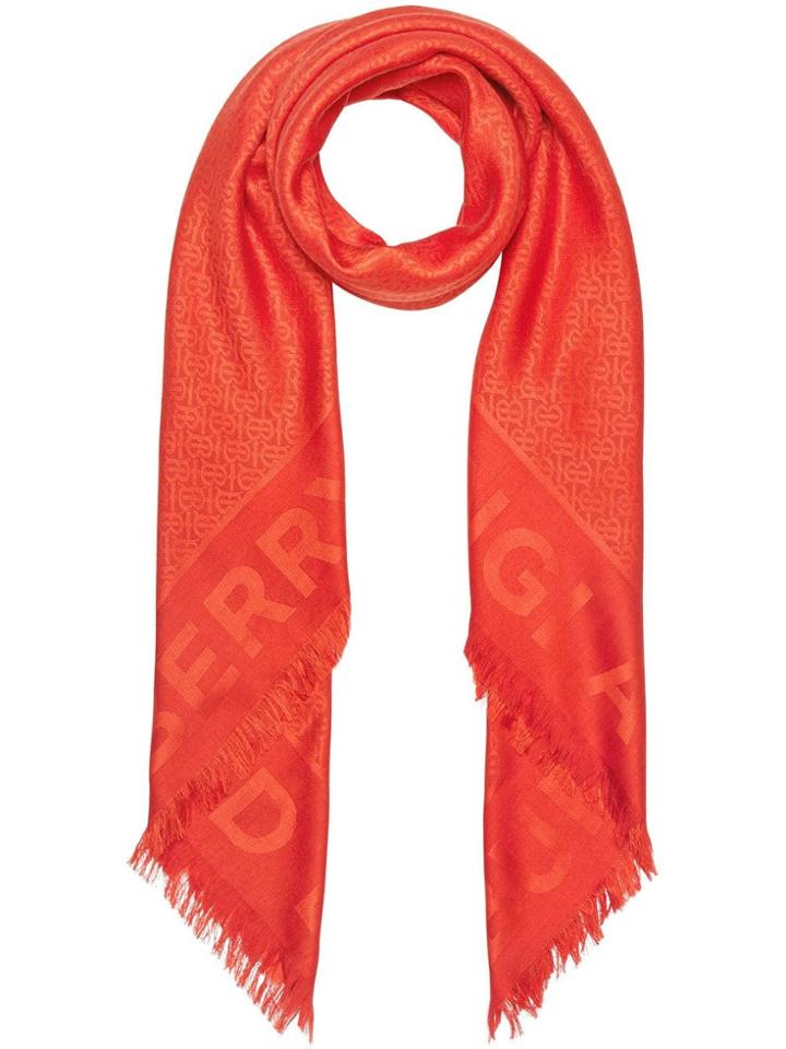 Burberry Monogram Silk Wool Jacquard Large Square Scarf - Orange